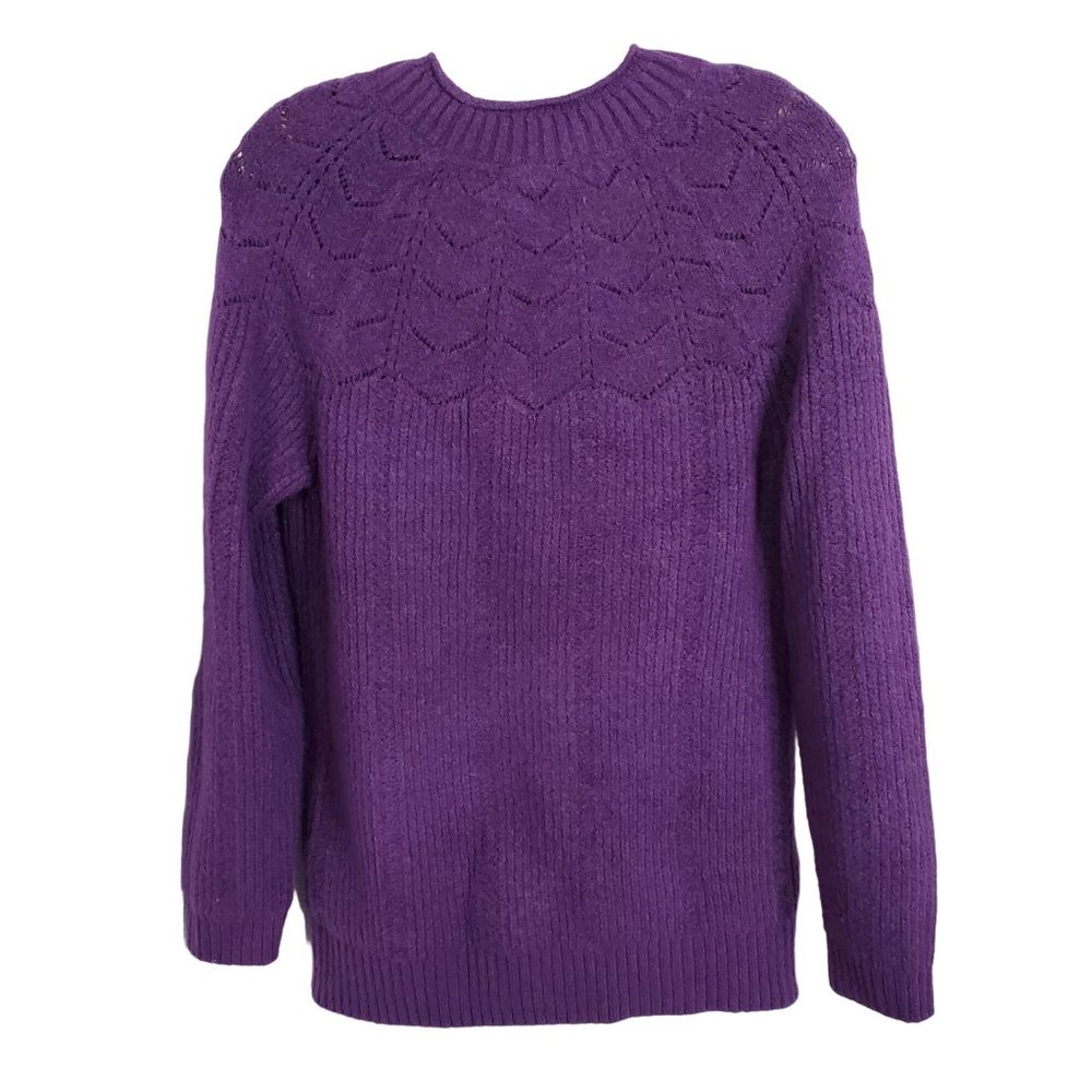 Talbots Size M Sweater Alpaca Wool Blend Soft Plush Cozy Roll Mock Neck Purple - Picture 3 of 8